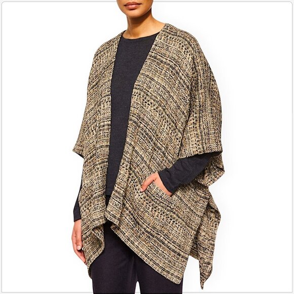 Eskandar Metallic Tweedy Tabard Extra Wide Longer Back Kimono Poncho 0 Open Size - Picture 2 of 7